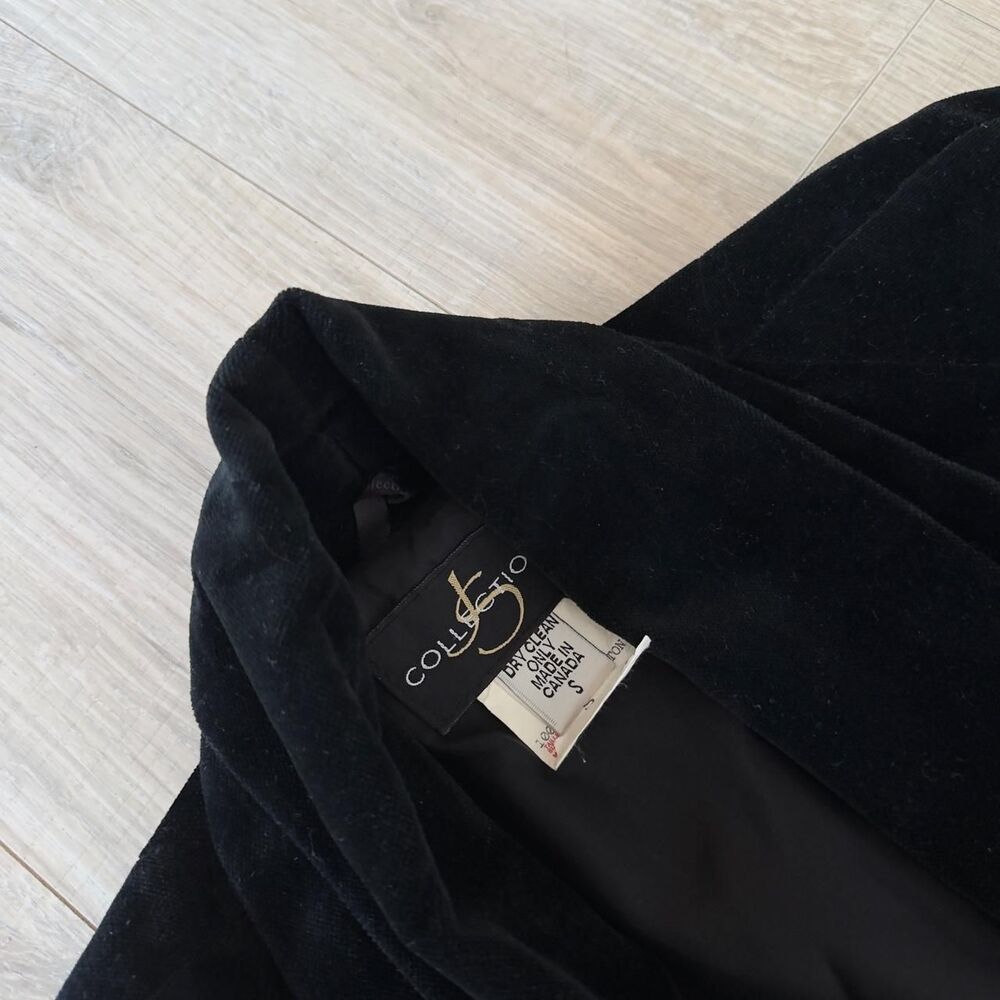 JS Collections Women's Small Black Velvet Long Opera Coat Vintage Old Money Glam - Picture 4 of 7